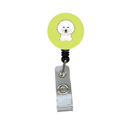 TEACHERS AID Checkerboard Lime Green Bichon Frise Retractable Badge Reel TE719428